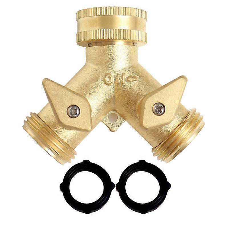 Heavy duty solid brass hose Y-diverter, hose faucet diverter, 3/4 inch brass hose adapter connector shutoff valve, hose socket adapter 2 valves, plus