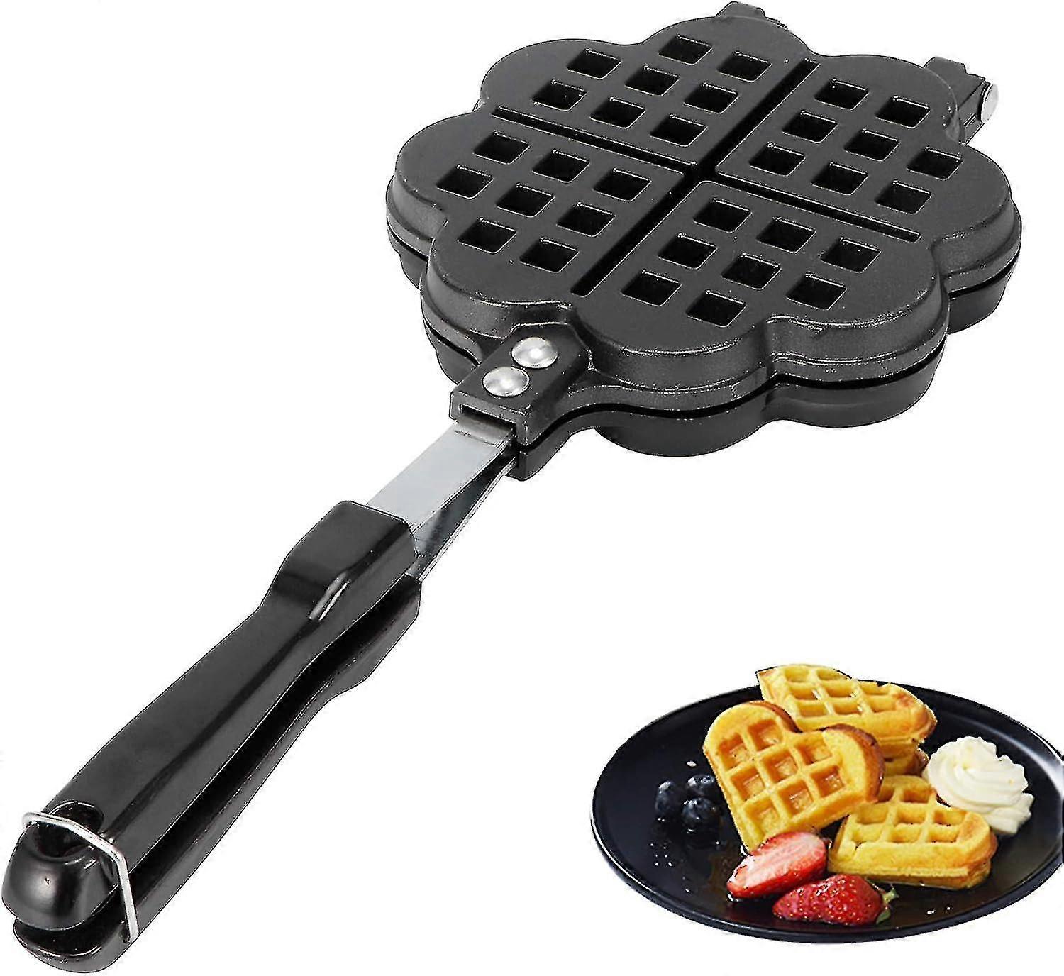 Cast Iron Stove Top Waffle Maker Pan - Portable Camping Breakfast Cookware