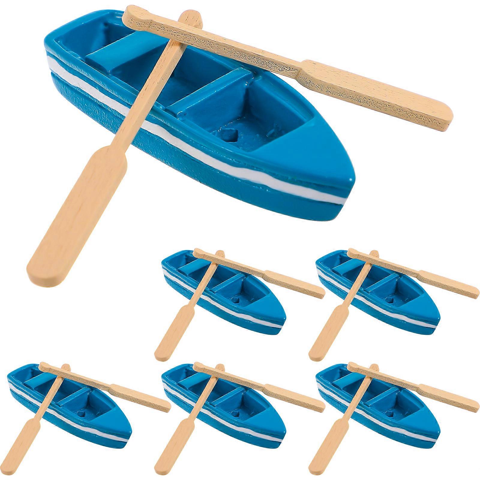 6 Set Mini Resin Boat and Paddles Model Figurines Toy Micro Landscape Decoration Simulation Ocean Beach Scene Decoration (Boat+2 Paddles)