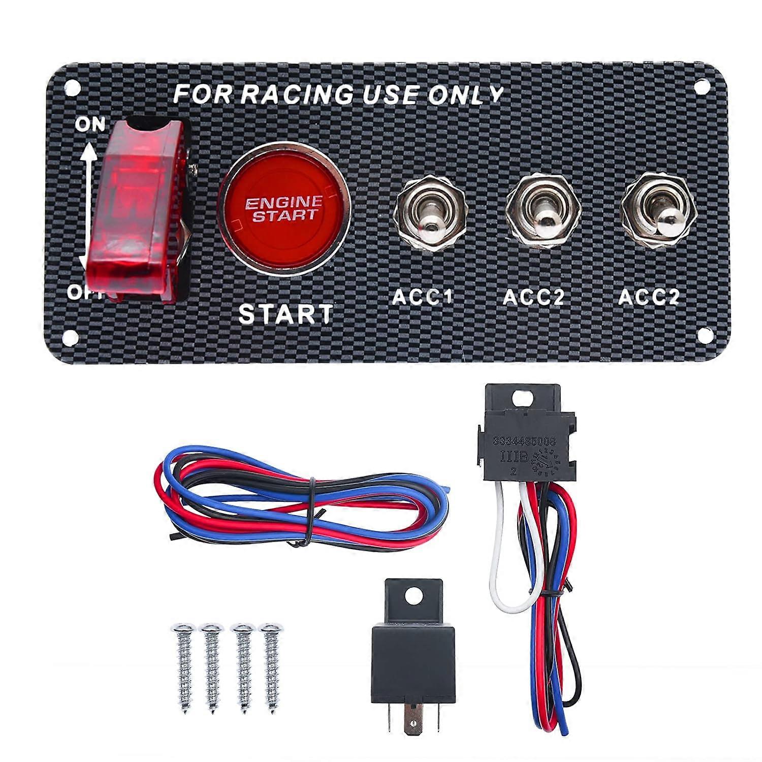 Ignition Switch Panel 12V Racing Car Engine Start Push Button Switch Panel Carbon Fiber LED Rocker Switch for Racing Car RV Truck 5 in 1