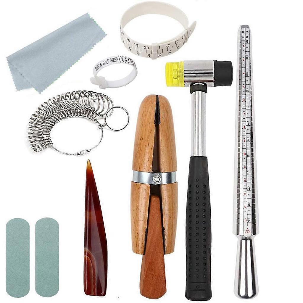11Pieces Ring Sizer Mandrel Set Ring Mandrel Rubber Hammer Ring Sizer Gauge