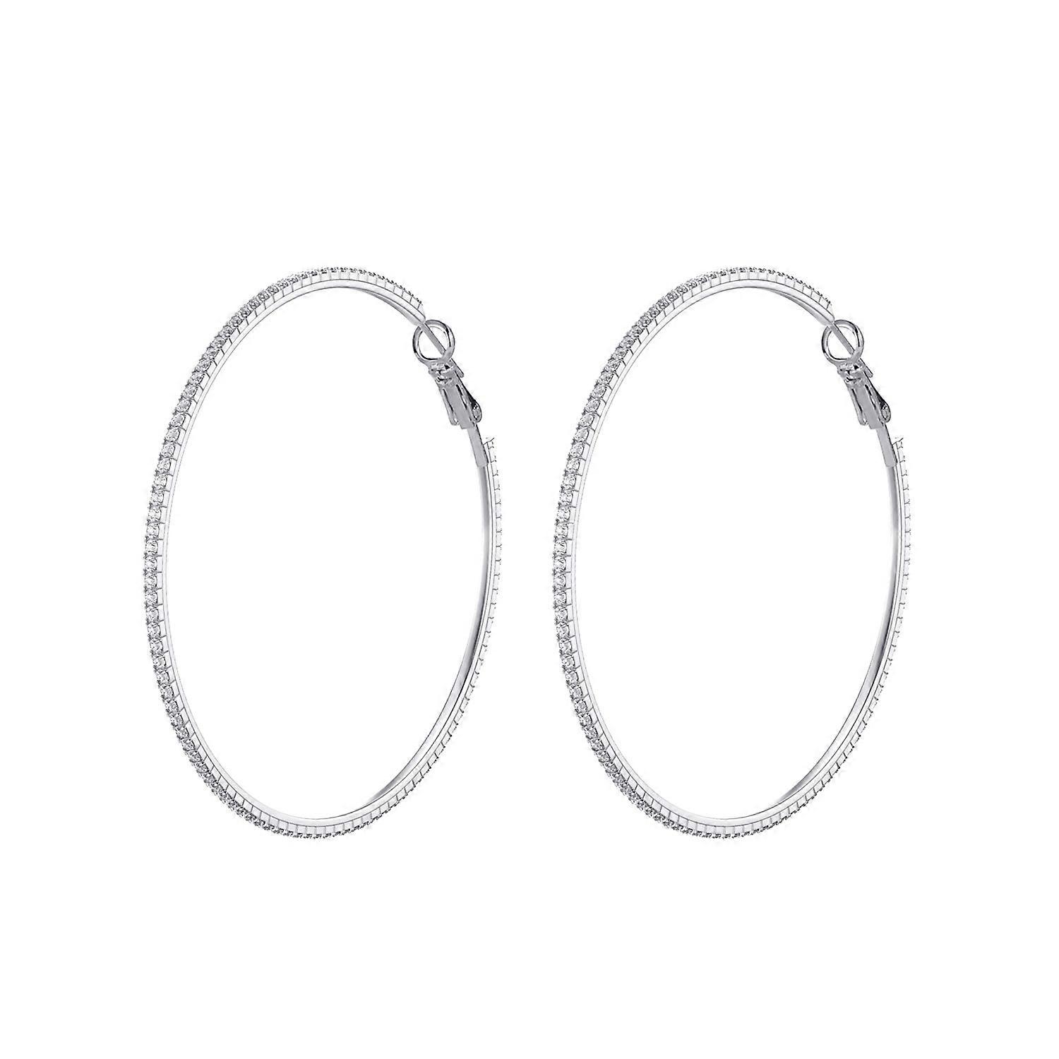 Silver Plated Big Rhinestone Hoop