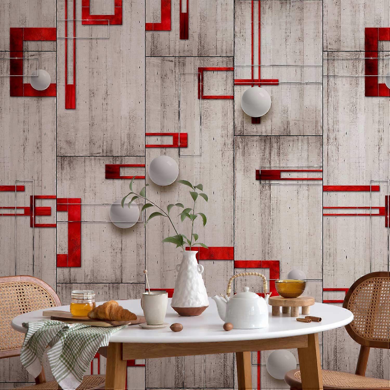 Wallpaper - Concrete; red frames and white knobs