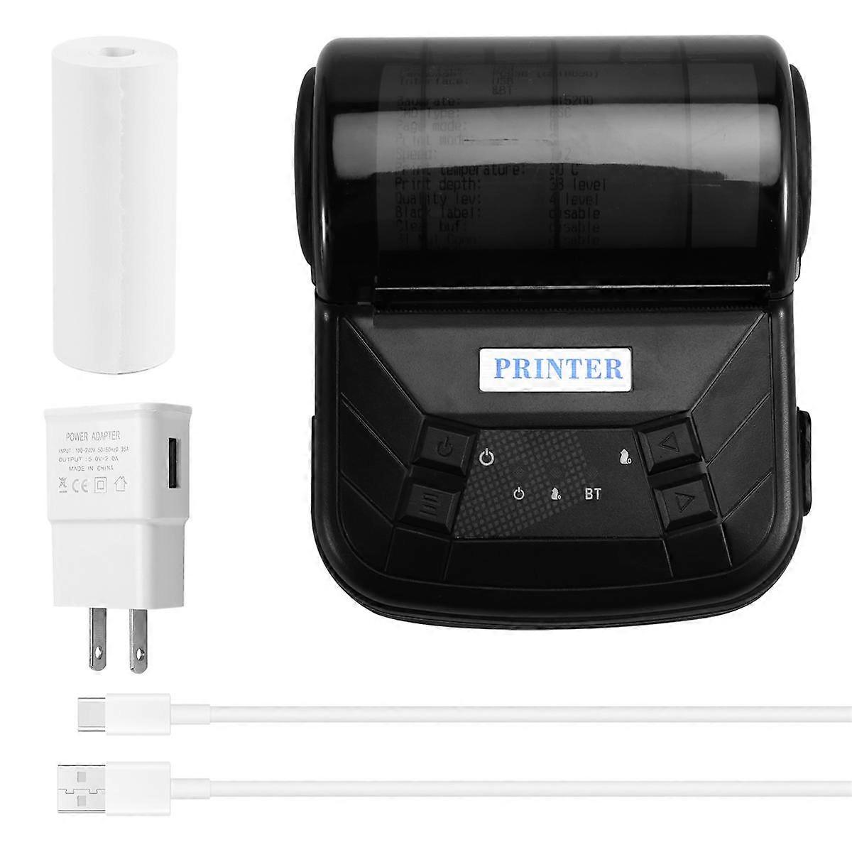 80mm Mini Thermal Printer Portable, Design High-Speed Bluetooth Printer for Android, IOS, US Plug