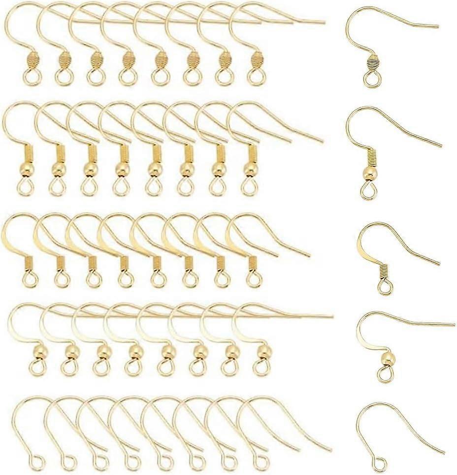 150Pcs 5 Styles Real 18K Gold Plated Earring Hooks Stainless Steel Ear Wire with Loops Earwire Hooks Metal Earring Hooks with Coil and Ball for DIY Ea