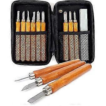 12 Piece Wood Carving Tools Set With Whetstone And Protective Case, Sels, Gouges, Scrapers, V Parting, Relief Tools For Wood Blos, Basswood, Soft