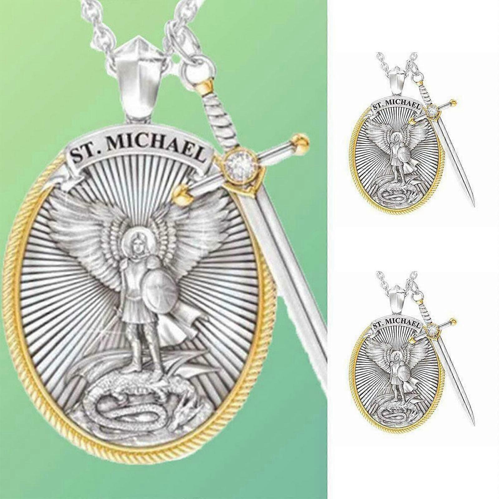 Two-Tone St. Michael Archangel Pendant Necklace
