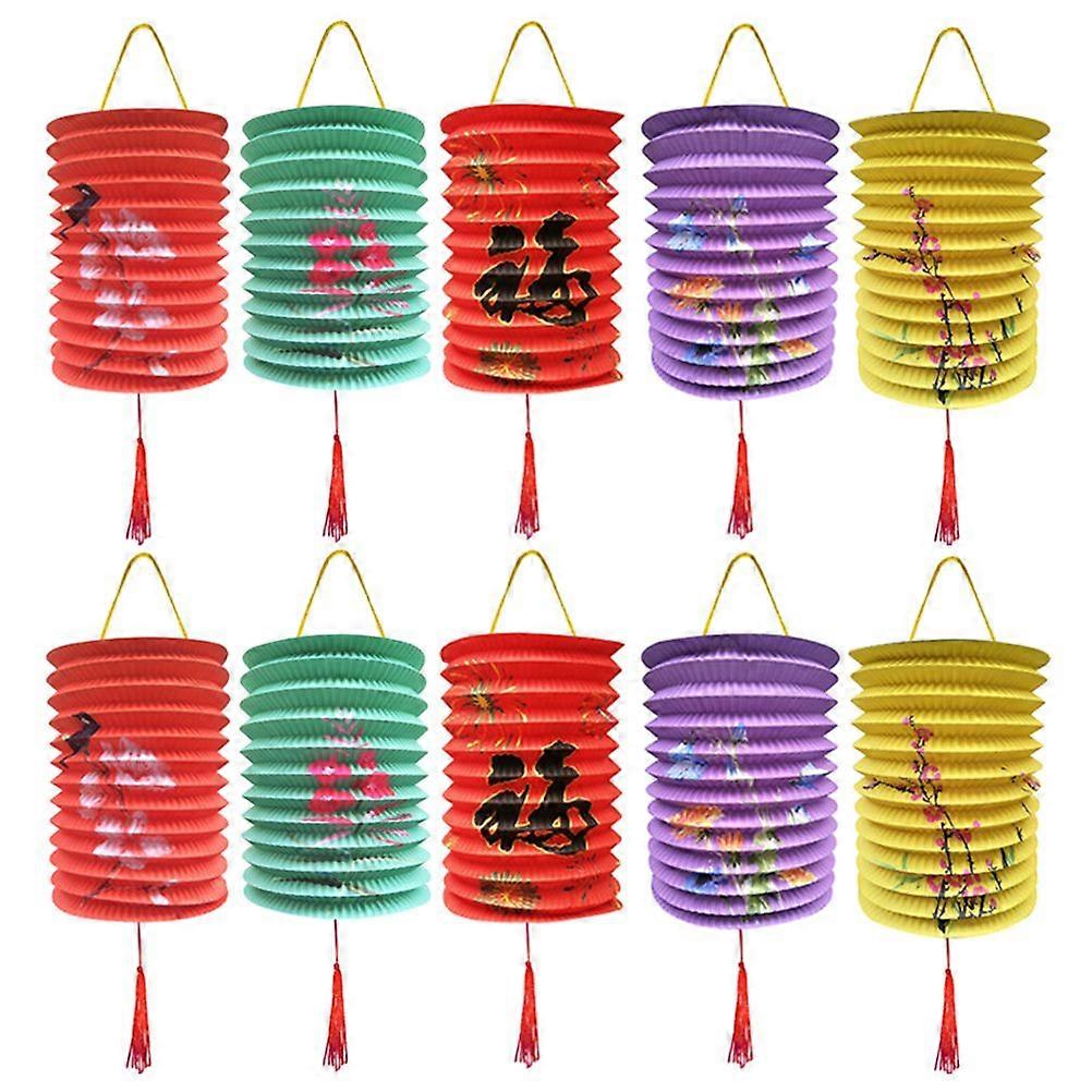 10Pcs Paper Lanterns Chinese Style Colorful Hanging Lanterns for Party Festive