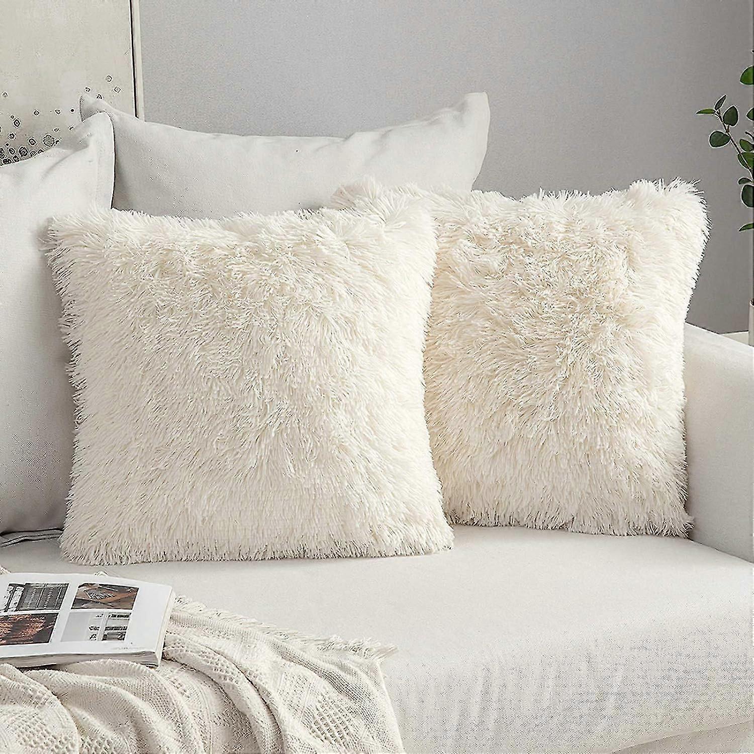Set Of 2 Fluffy Faux Fur Cushions Soft Artificial Fur Throw Cushion Cover Fluffy Fur Fur Pillow Decorative Throw Pillow Cushion Case For Sofa Bedroom