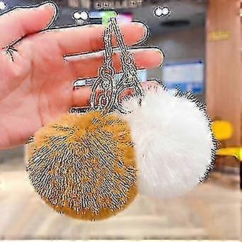 1 Ball Key Chain Bag Plush Car Key Ring Automobile Metal Key Pendant -Grey