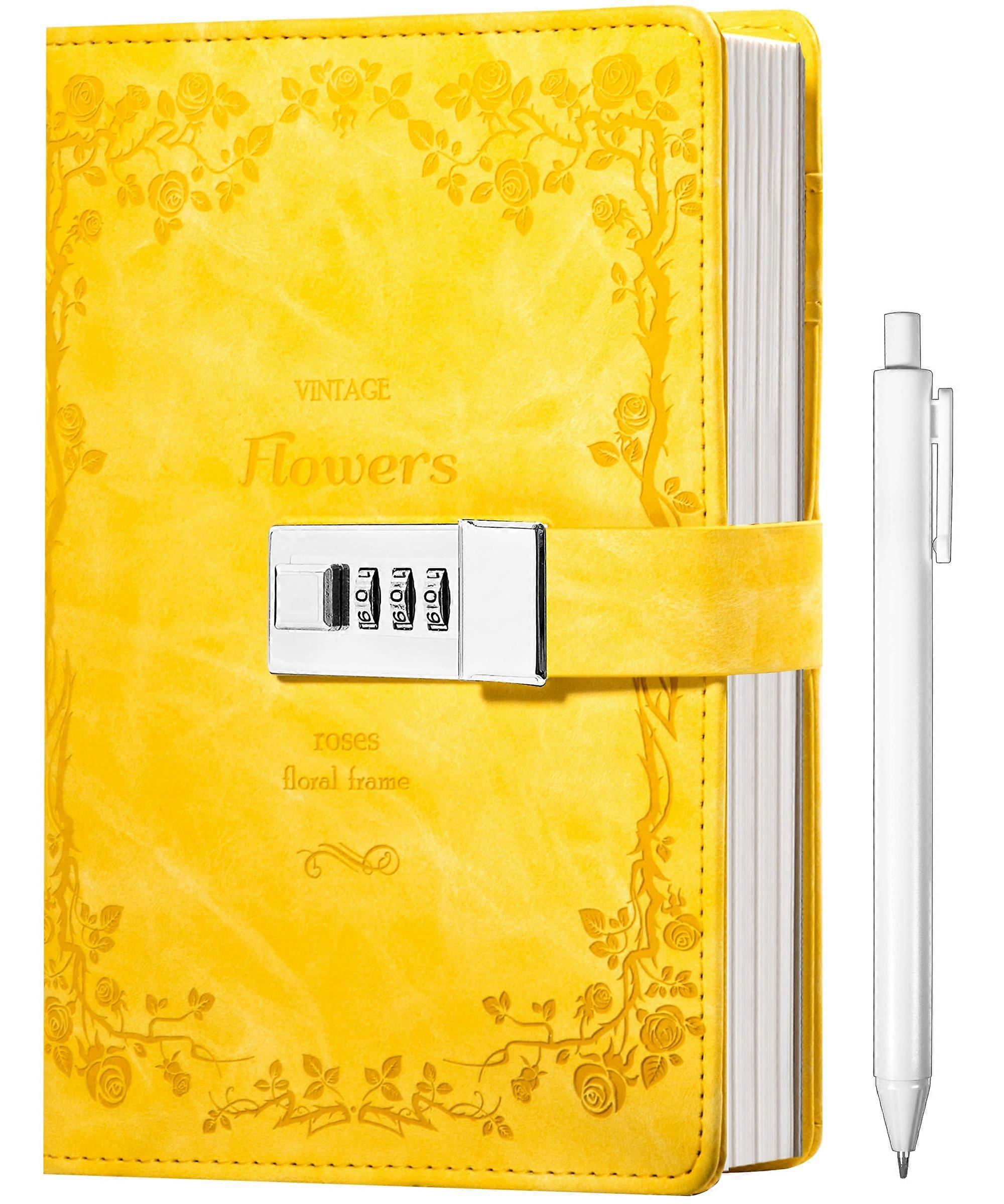 Lock Journal for Women and Men - Vintage Embossed Refillable Diary with Pen, Leather Cover, A5 Size, Unlined Pages