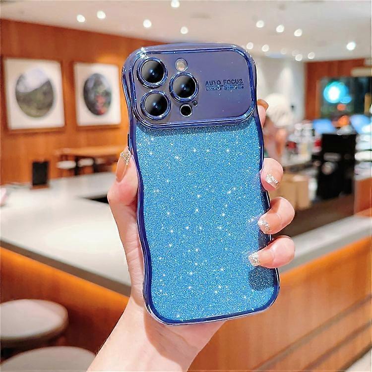 Compatible For iPhone 16 Pro Max Case Electroplating Curly Frame TPU Glitter Phone Cover Large Window