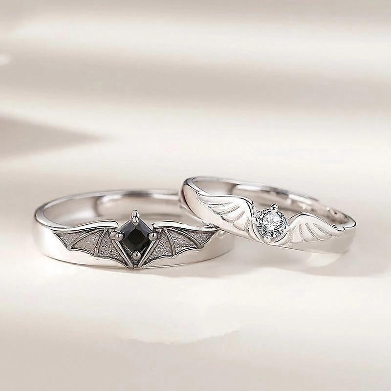 luksus krystal engel dæmon par ringe til kvinder mænd romantisk mode vinger design justerbar forlovelsesring bryllup smykker