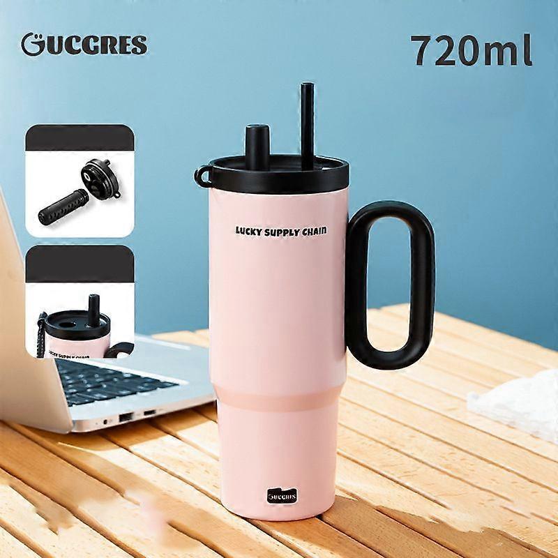 24oz Tumbler with Handle,Double Wall Vacuum Reusable Stainless Steel Insulated Water Bottle-Pink