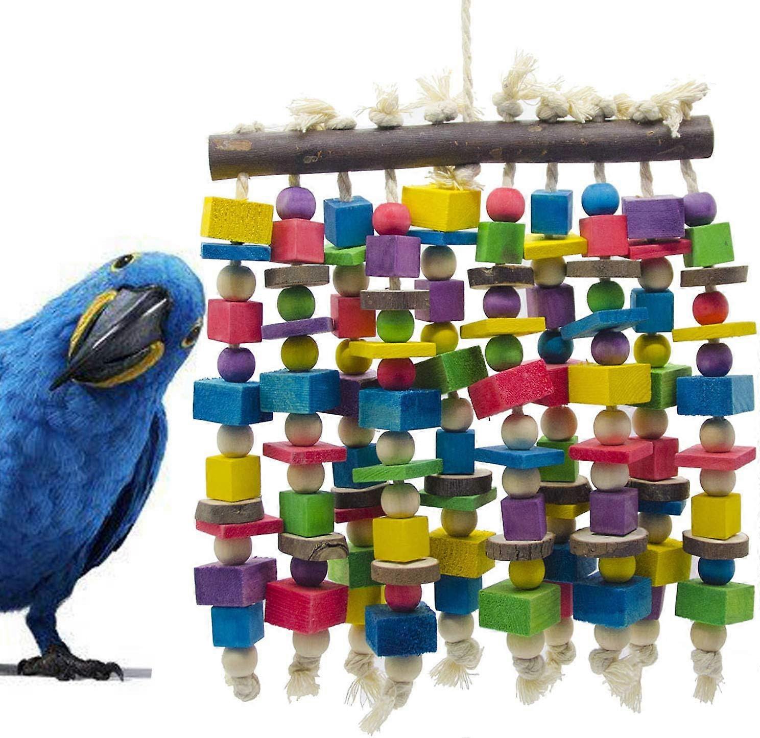 Deloky Large Bird Parrot Chew Toy - Colorful Natural Wood Block Bird Parrot Tear Toy