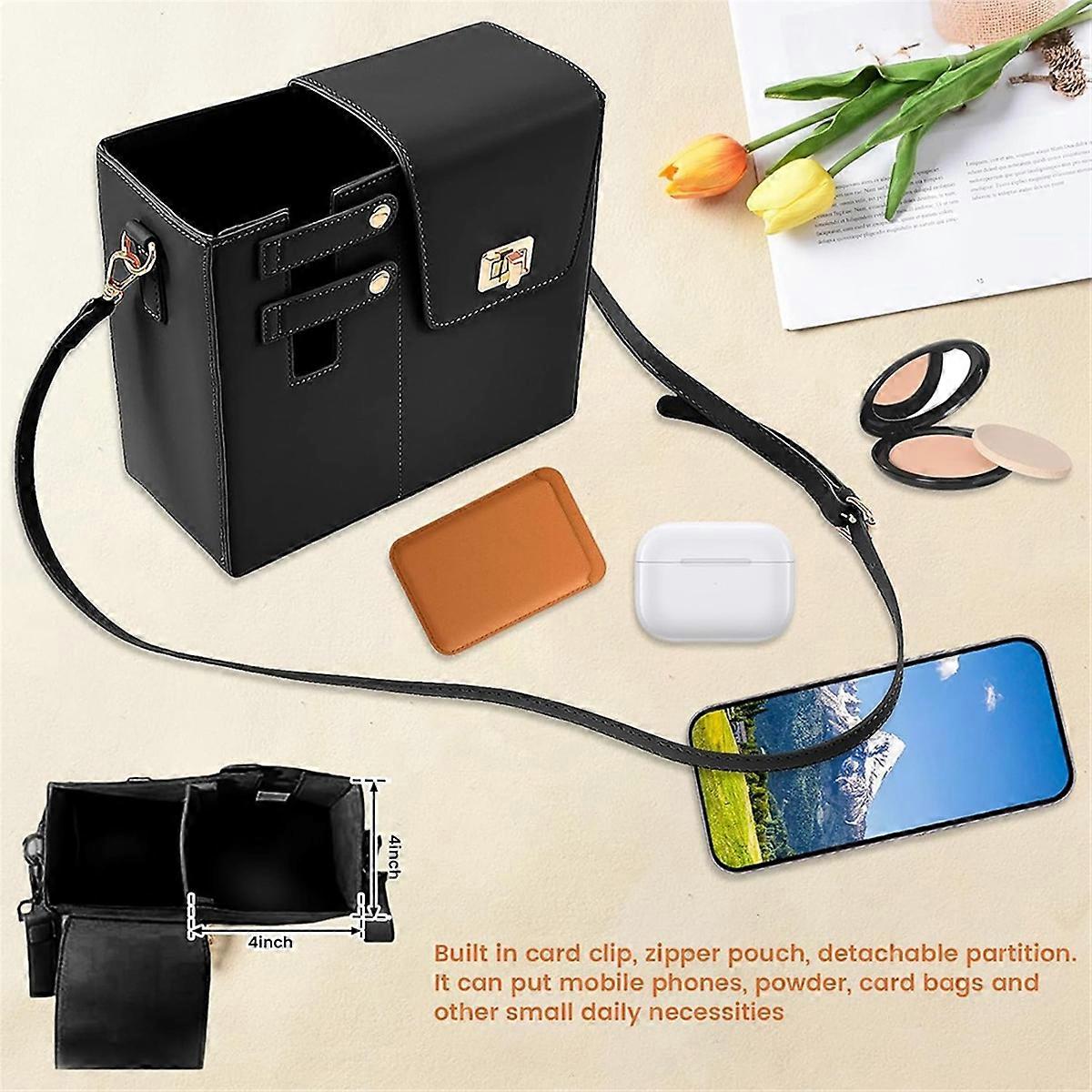 Leather Crossbody Water Cup Bag with Adjustable Shoulder Strap Brown