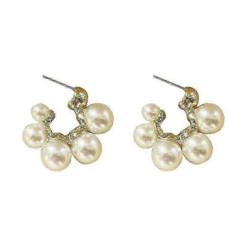 Dww-1 paire S925 argent aiguilles vintage c forme irrgulire perle boucles doreilles temperament boucles doreilles