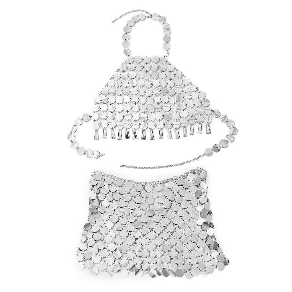 Set of 2 Round Sequin Body Chains Female Sequin Bra Alloy Bikini Bra Chains