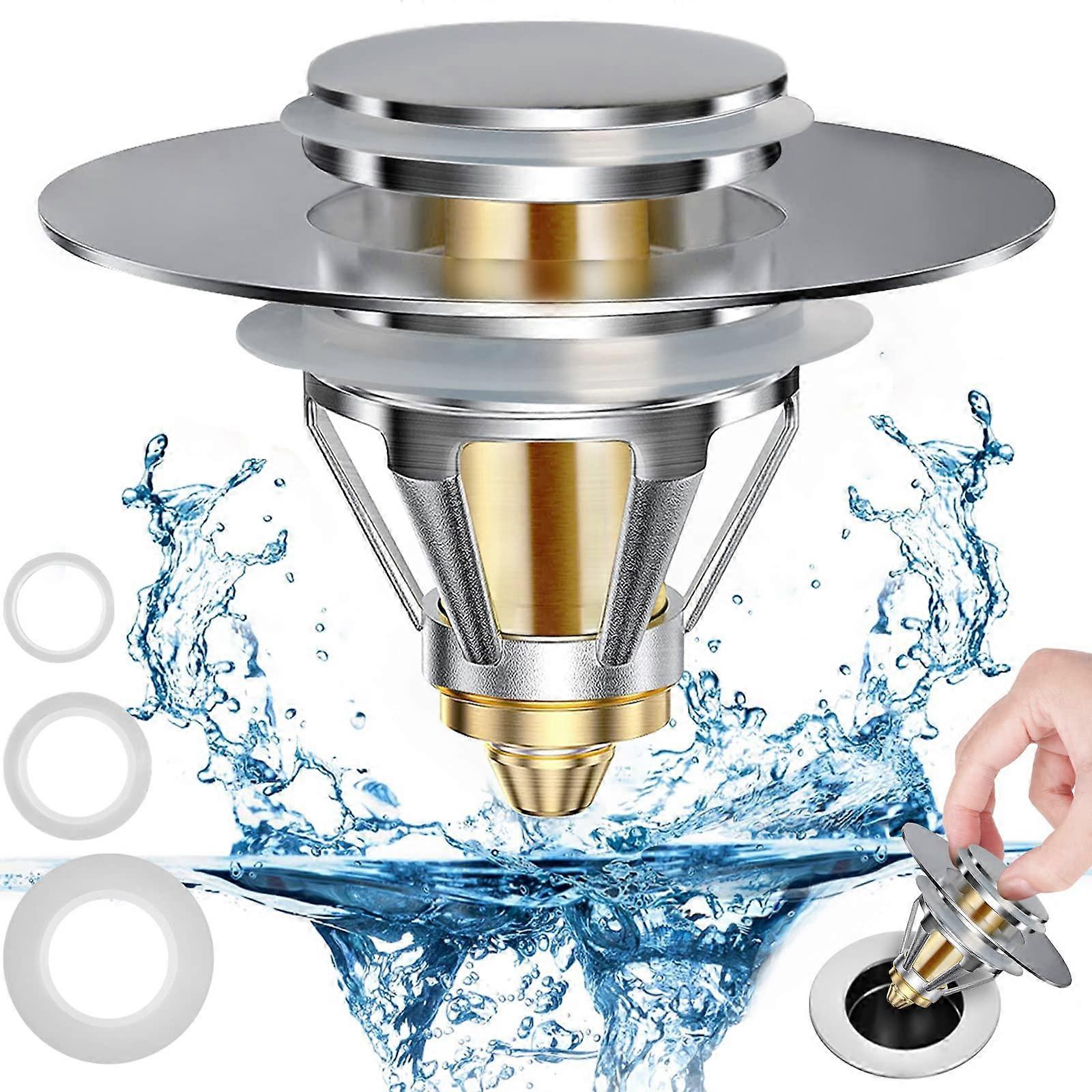 2.0 Raising Universal Bathroom Sink Stop Pop Up, 1.06-1.80 '' Evacuation Hole, Bath Stainless Steel Sink Evacuation Filter Basket (Silver 1 Piece)
