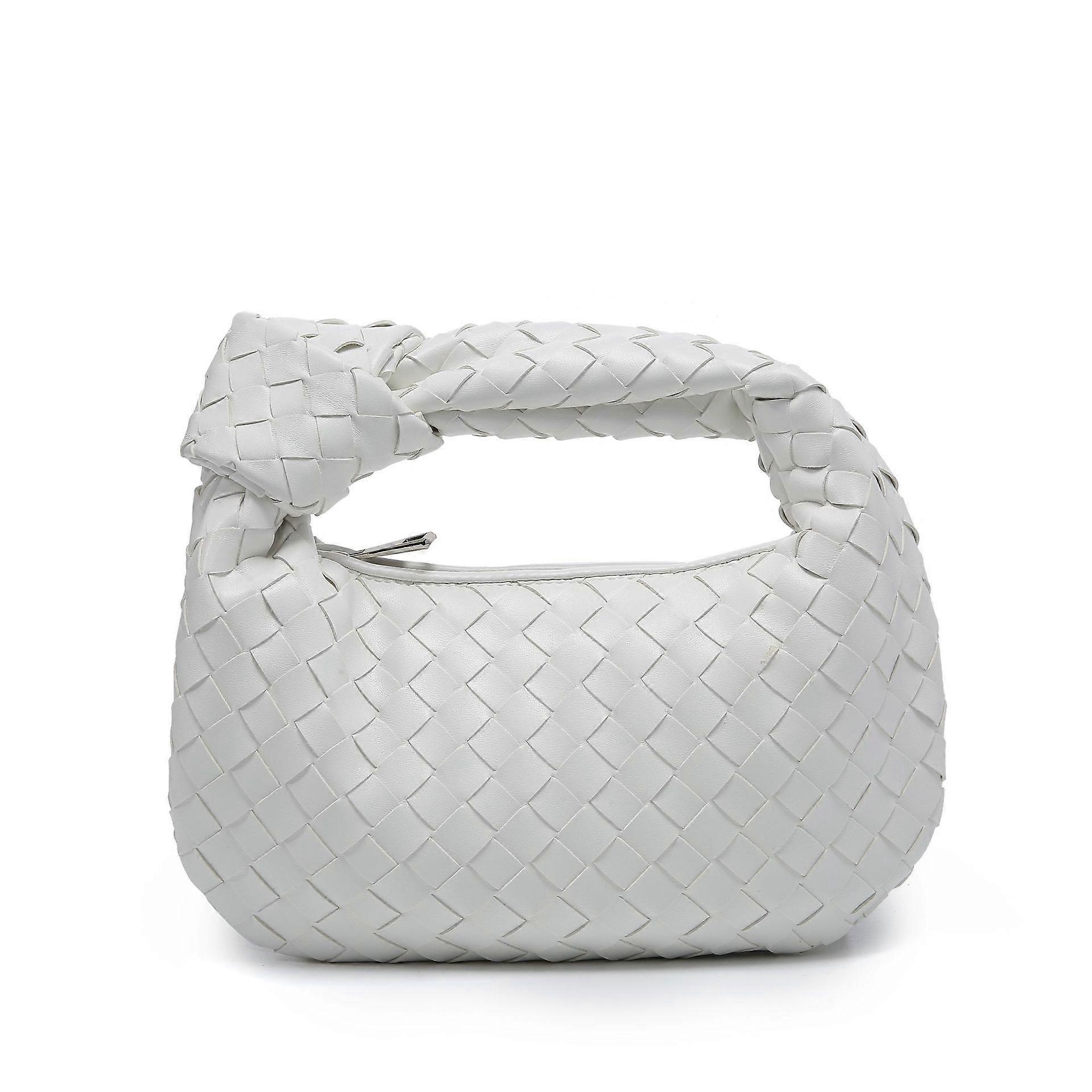 حقيبة يد بيضاء للنساء حقيبة صغيرة صغيرة منسوجة يدويا