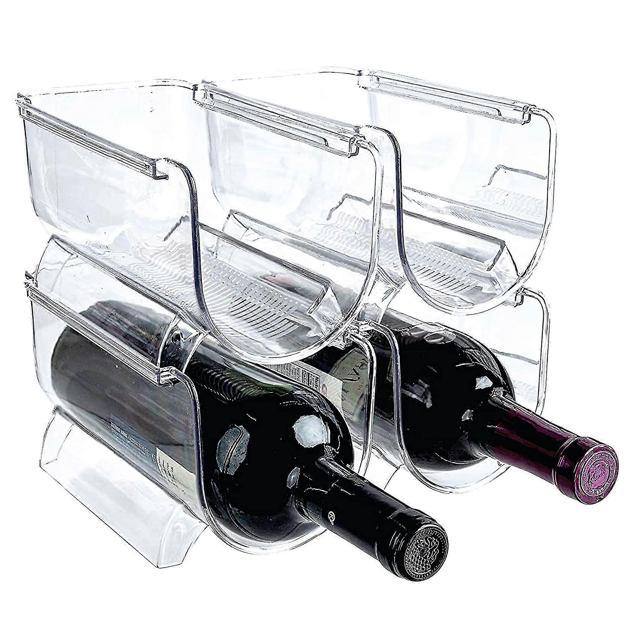 4 Pack Wine And Water Bottle Organizer, Stackable Plastic Wine Holder For Pantry, Kitchen, Refrigerator