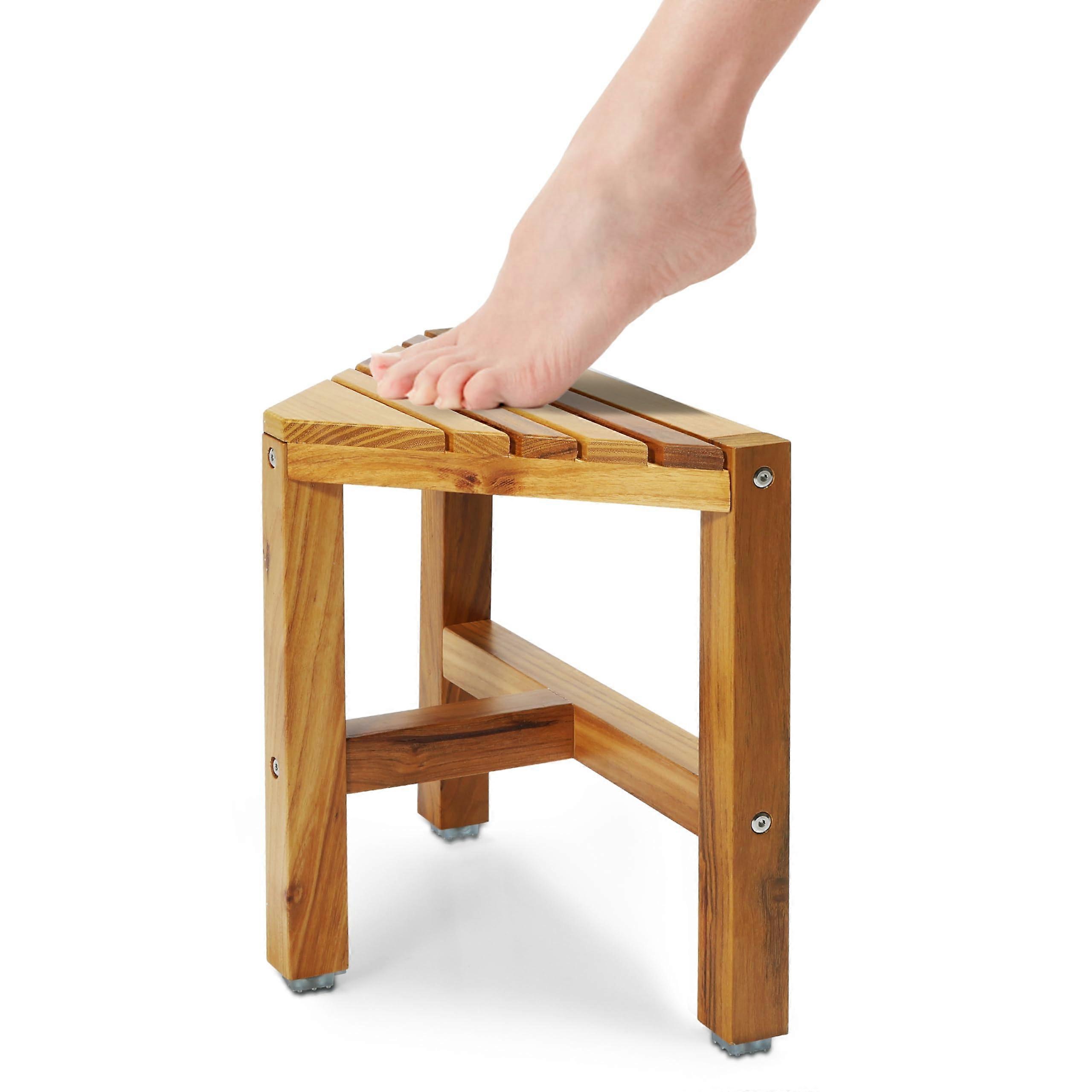 Teak Shower Stool Bench 12 Inch Non-Slip Shower Foot Rest for Shaving Legs Waterproof Design Durable Wood