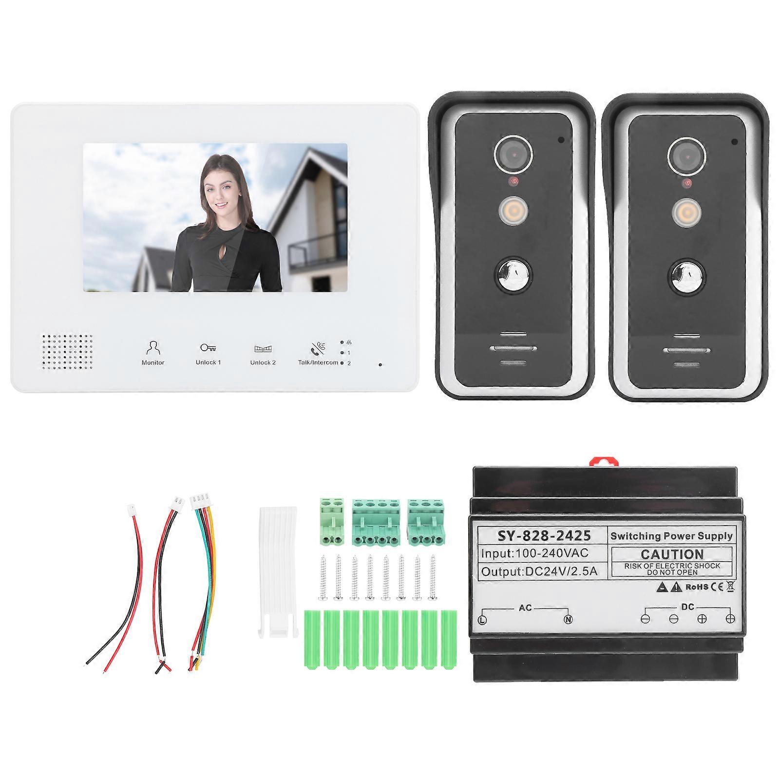 7" Night Vision Video Doorbell Kit - Dual Camera Intercom System with Two-Wire Setup