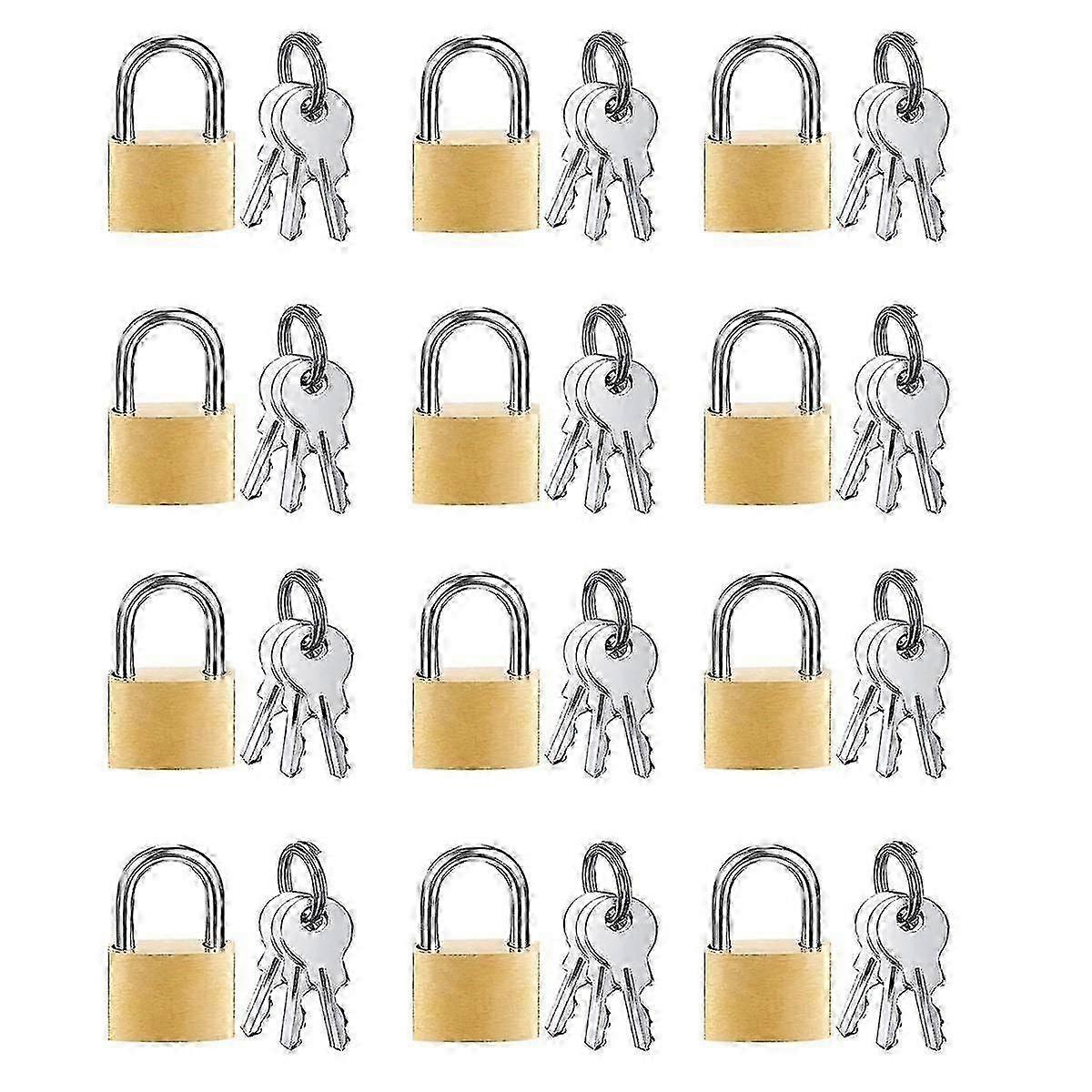 12 Pack Mini Padlock Small Padlock Solid Brass Locks with 3 Key for Luggage Lock,Backpack,Gym Locke