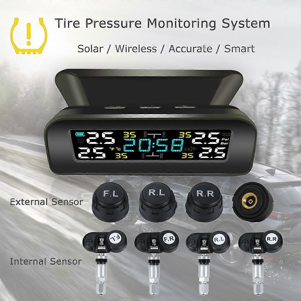 Solar Tire Pressure Monitor System Automobile Tire Pressure Alarm Clock Tire Pressure Detector 360 °