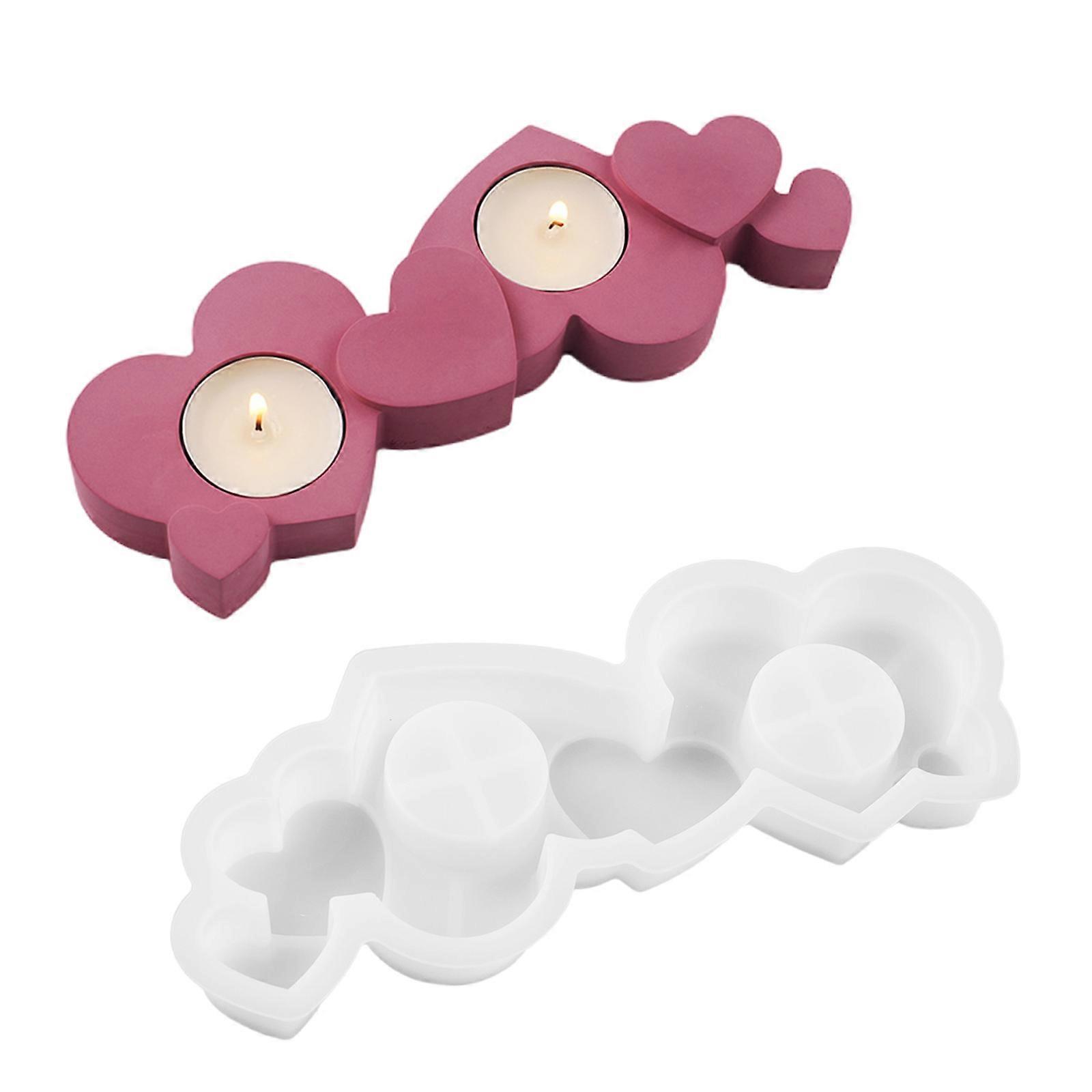 Versatile Double Hole Heart Shape Silicone Molds for Creating Decorative Candle Holders and Trinket Containers Multicolor