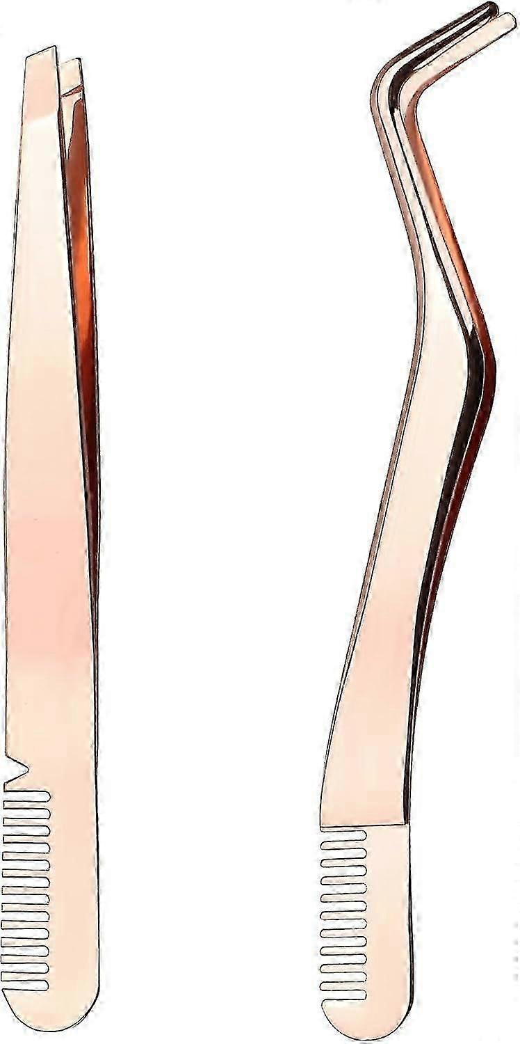 Eyelash Extension Tweezer Set With Flat Tip And Lash Comb - Curved Tweezers