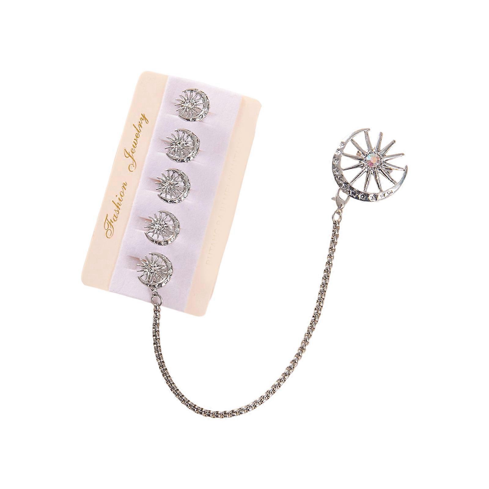 Muslims Men Decorative Brooch Buttons Set with Star Moon Design Metal Texture Suitable for Formal and Casual Outfits Silver