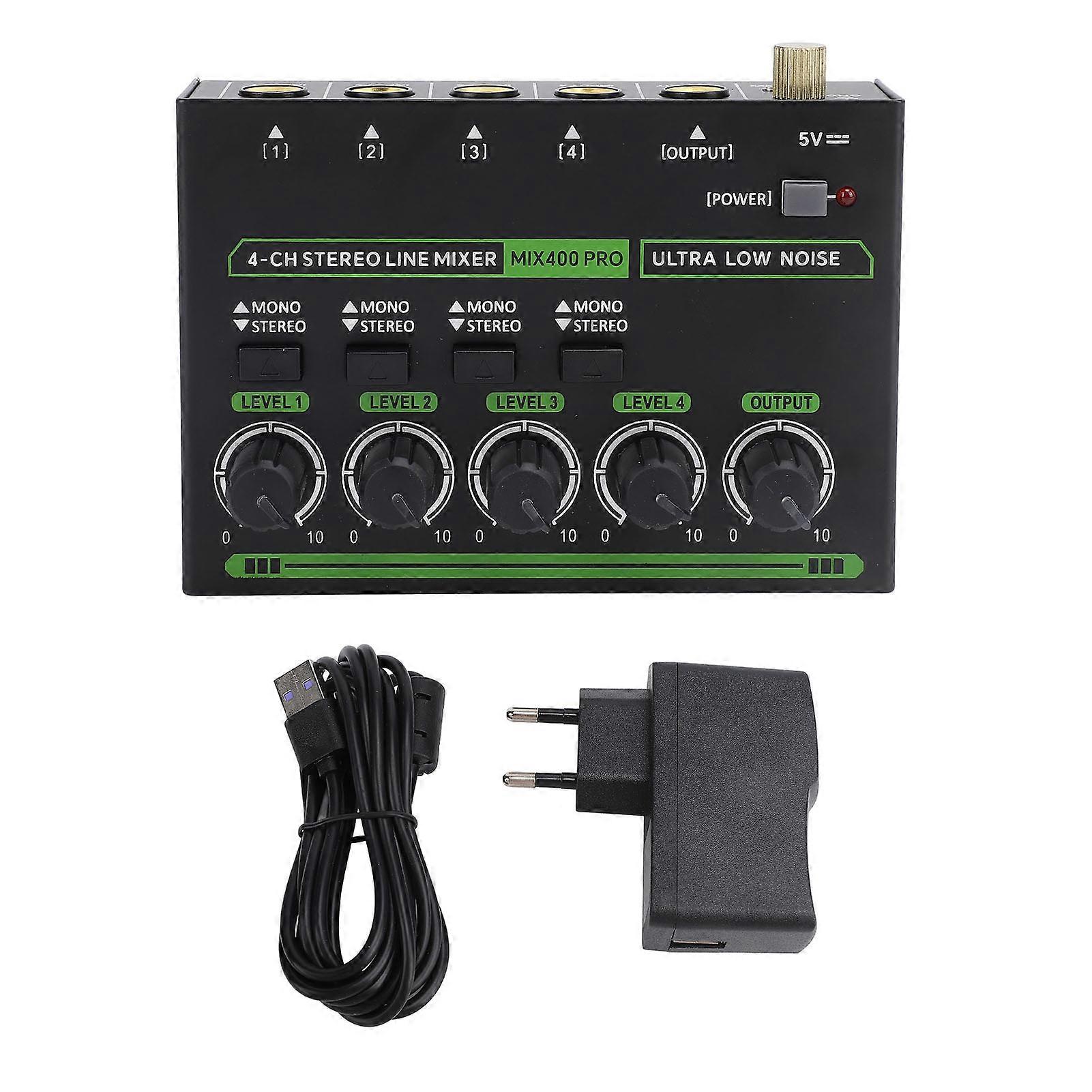 4 Channel DJ Mixer Controller RGB Light Low Noise Sound Mixer Multifunctional for Music Recording with EU Plug 100-240V Voltage