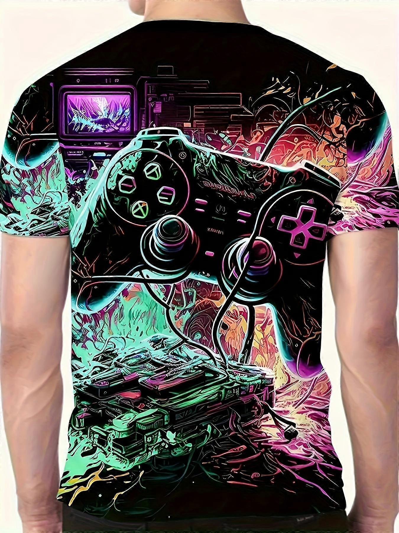 2024 new plus size men's 3D game controller printed short sleeved T-shirt for men's casual fashion T-shirt