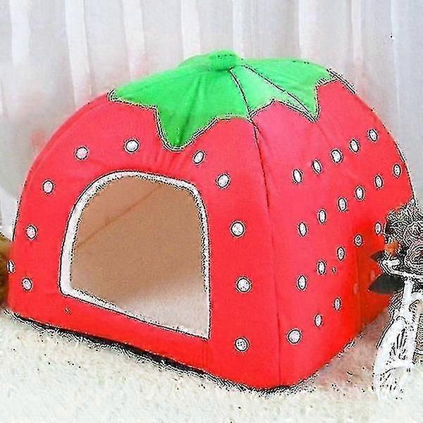 Bird Cage Bird Baths Strawberry Shaped Foldable Short Plush Pet House Nest Size: L Red