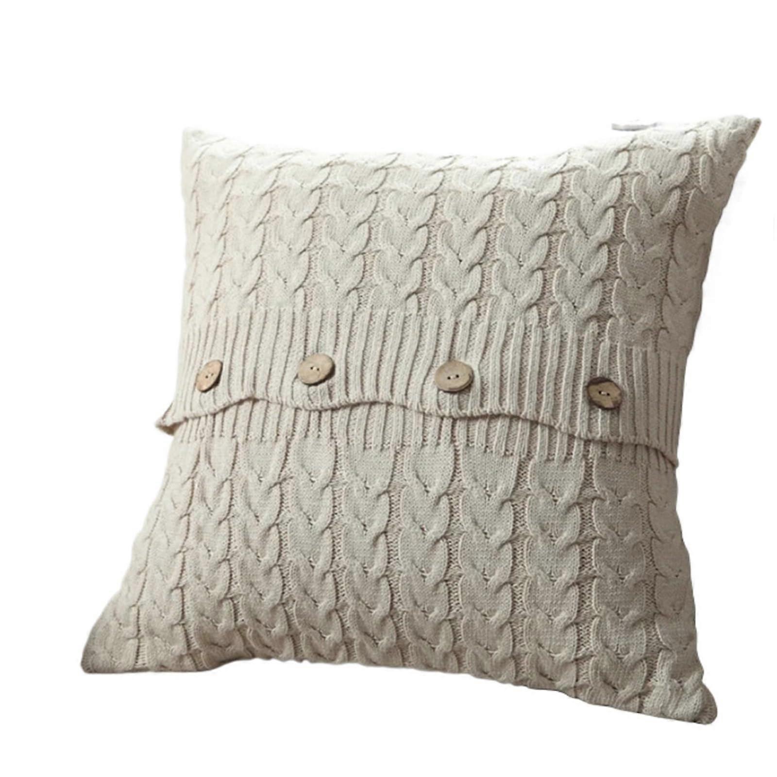 Sofa Cushion Cover Cotton Twisted-Stripe Pillow Cover With Button Closure 45x45 cm Beige or Gray