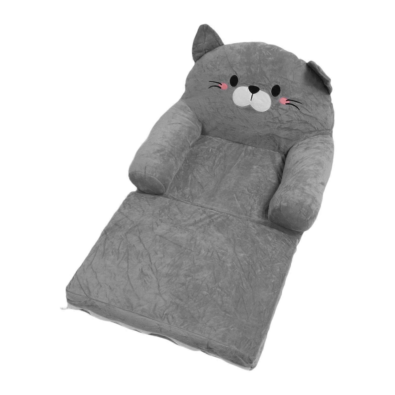 Kids Couch Toddler Chair Plush Cute Cat Fold Out Floor Seating Cushion Armrest Sofa Bed for Napping Playing Sleeping Reading Grey 2 Layer 