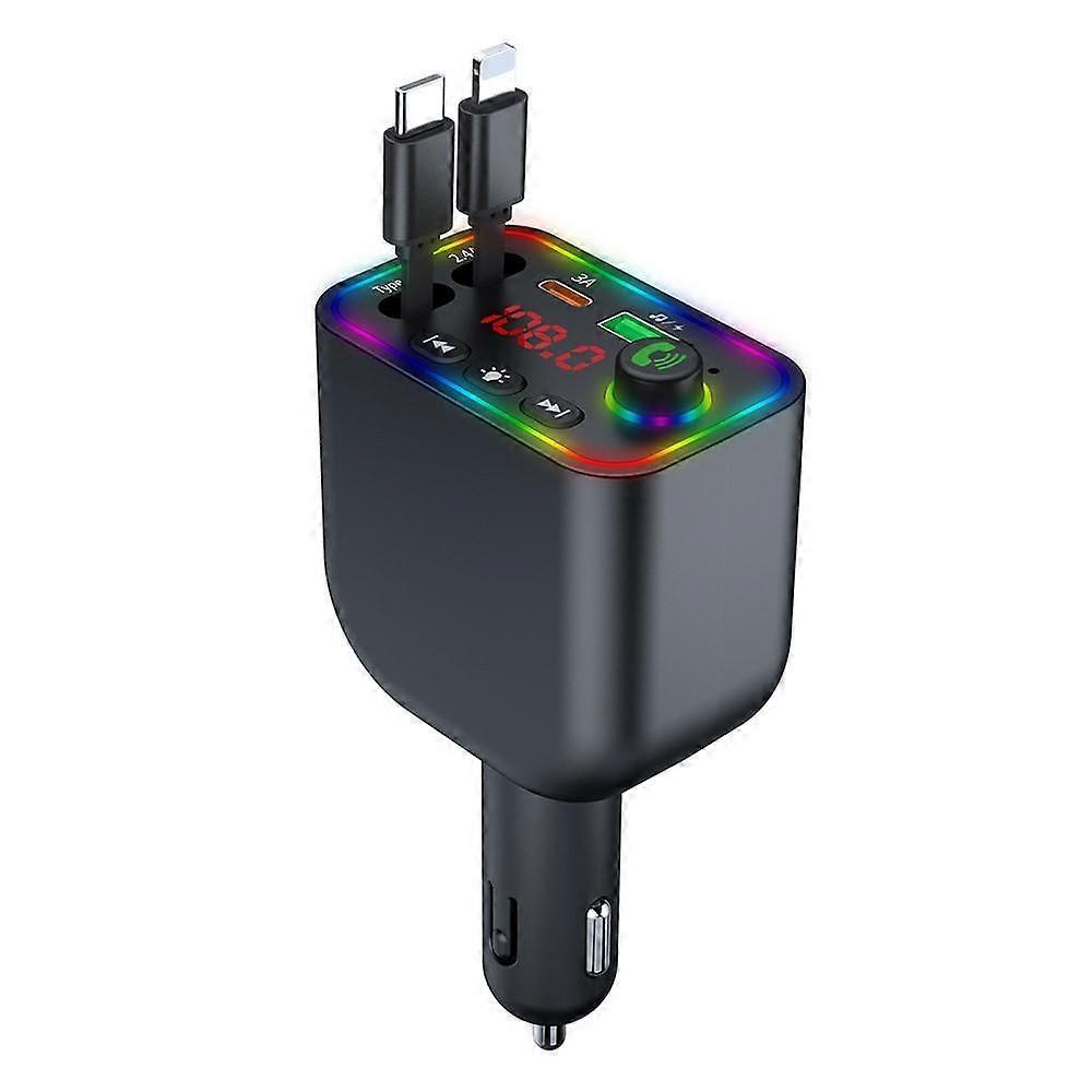 Y4 Retractable Cable Super Fast Charging Car Charger Bluetooth-Compatible MP3 Player
