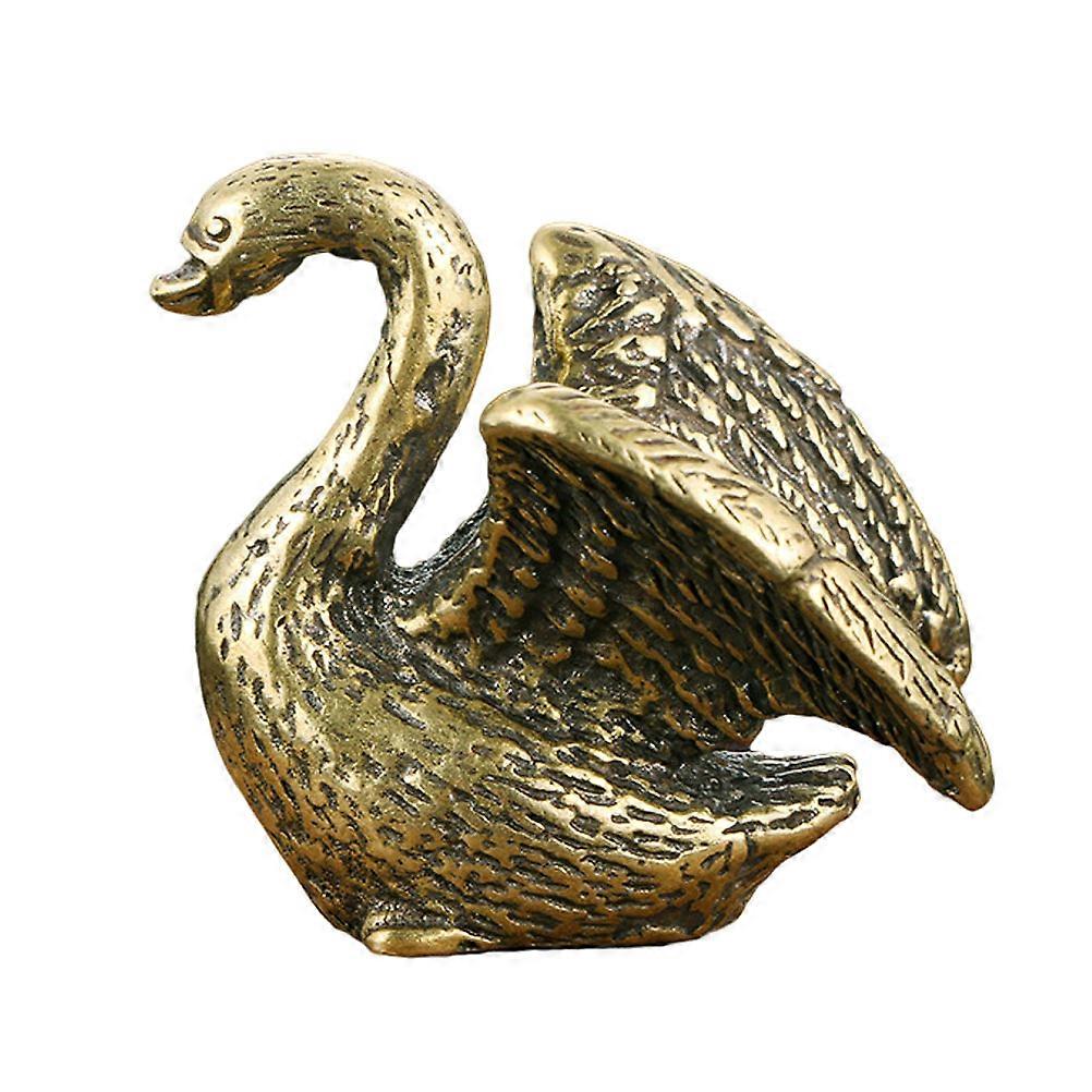 Brass Swan Statue Golden Desktop Decoration Retro Style Home Office Use 4.10X3.40X2.30CM 1Pcs