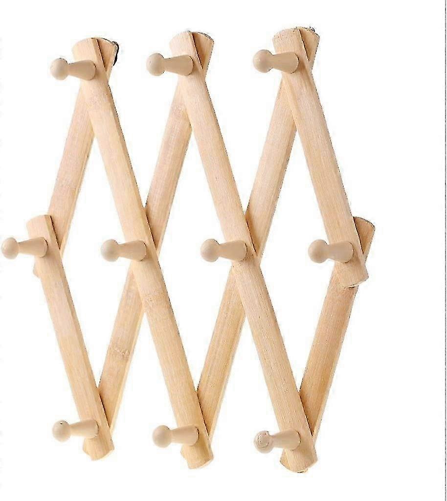 Coat hooks with shelf bamboo telescopic folding key ring wall hanger
