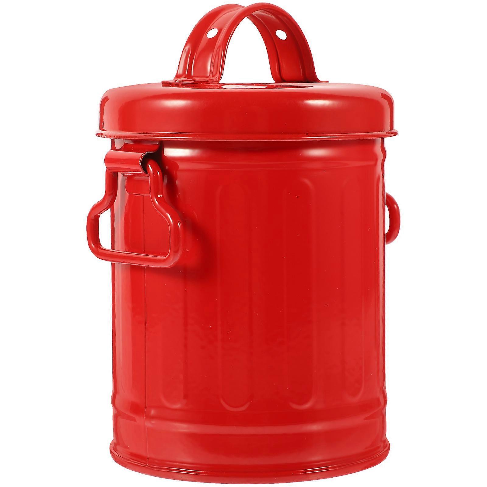 علبة معدنية مع غطاء سطح المكتب صغير سلة المهملات حامل القلم للمكتب الأحمر 14X9.7X9.7CM تخزين القمامة الحديد 1Pack