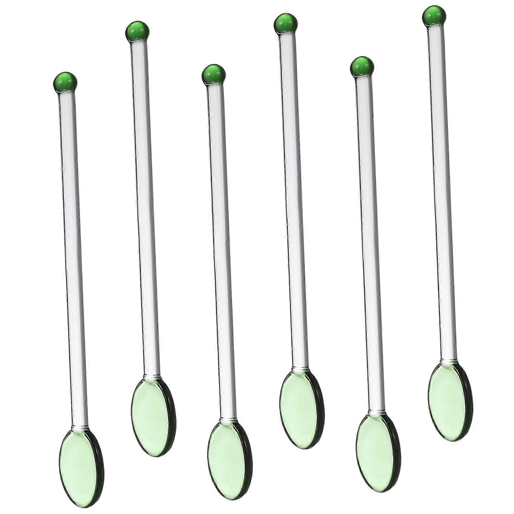Cocktail Stirrers Set Of 6 Glass Reusable Mixing Sticks Cactus Design Small Spoon Style For Martini And Coffee