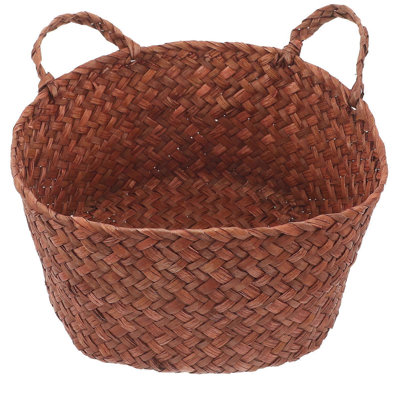 Bedside Trash Can Straw Woven Trash Basket Wastepaper Collection Living .07X6.68X3.73IN 1Pack