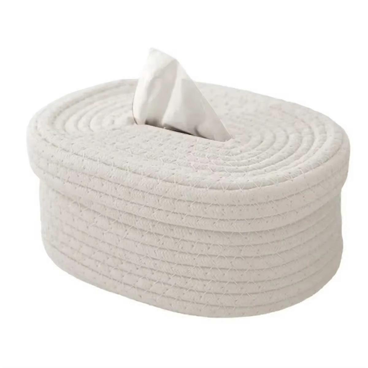 Nordic Style Rattan Rope Woven Tissue Box, Vintage Napkin Holder,Clutter Storage for Desk & Table D