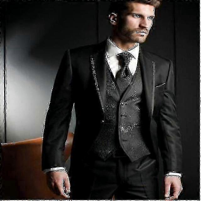 Stylish Handsome Groom Tuxedo Jacket Vest Pants