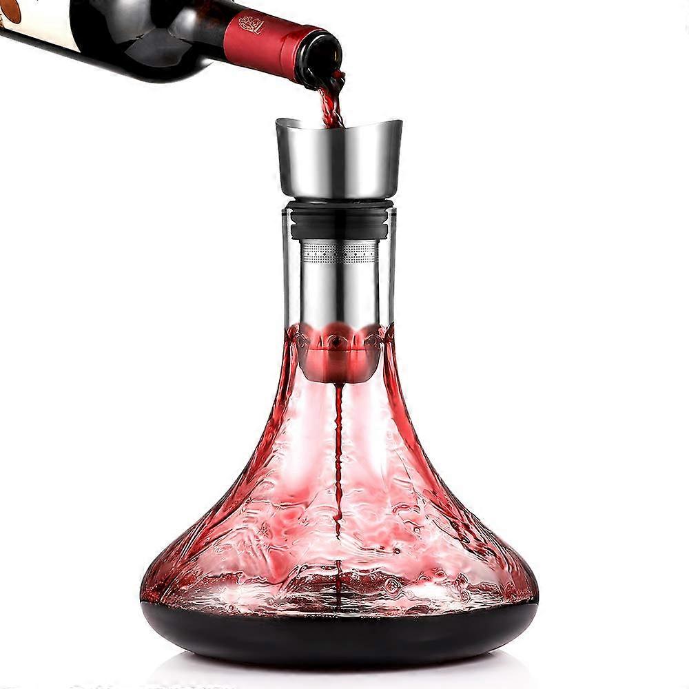 Wine Decanter Crystal Glass with Built-in Aerator, 1800ml/63.3oz, Drip-Free Pouring, Filters and Aerates Wine