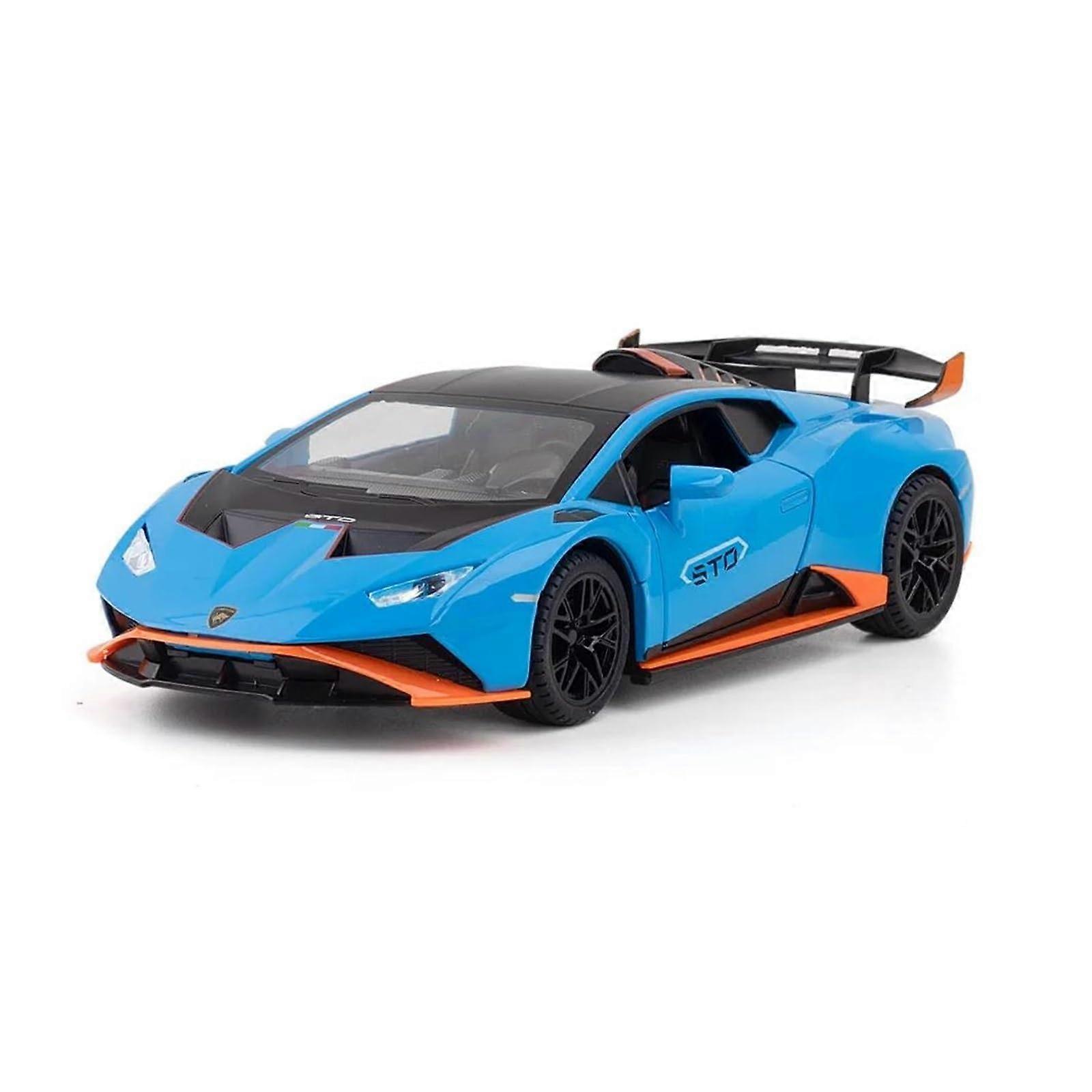 Miniature Model 1:24 Scale Huracan STO Alloy Pull Back Car with Music and Lights for Collectors and Decoration (Blue)