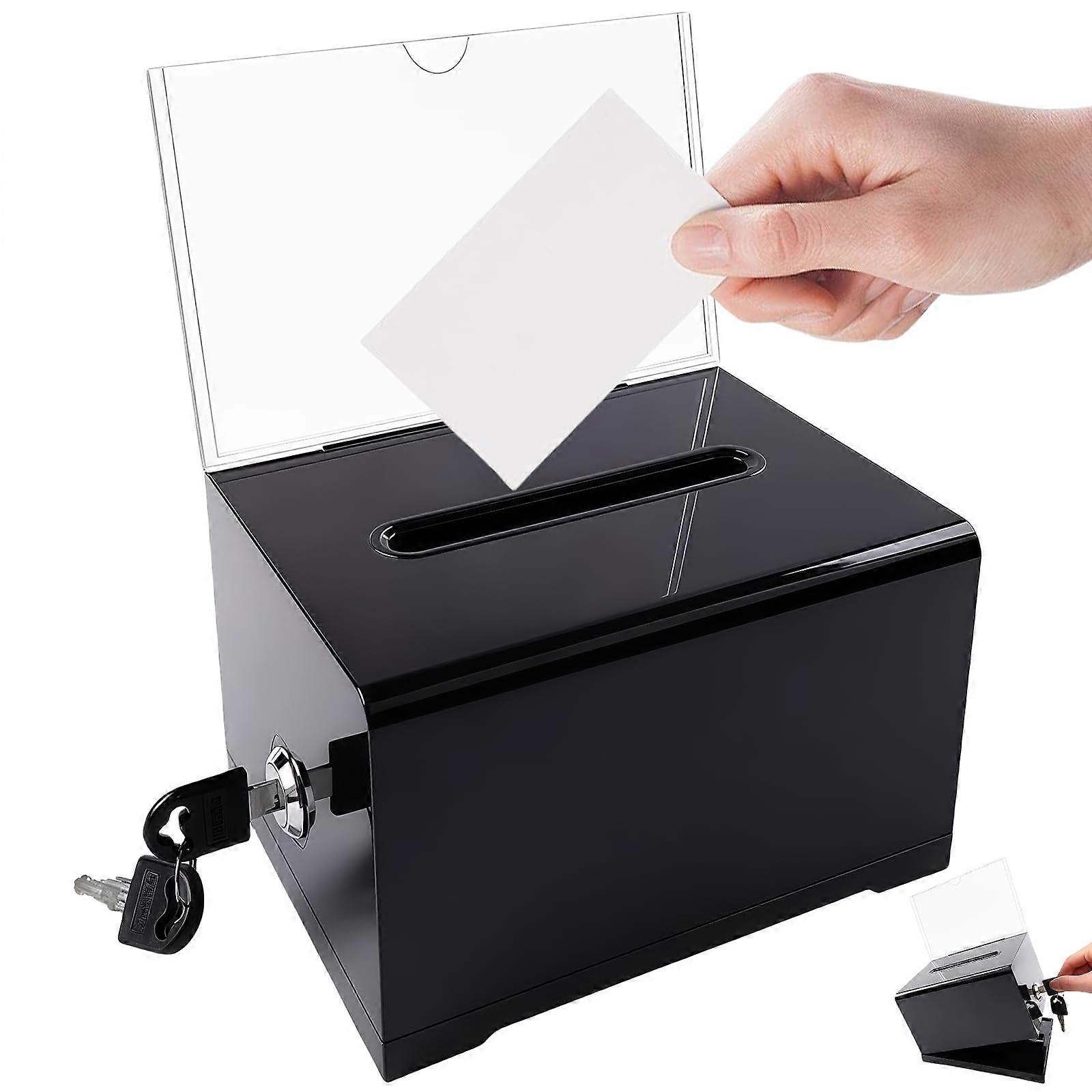 Lockable Donation Box with Key, Secure Transparent Voting Urn Black
