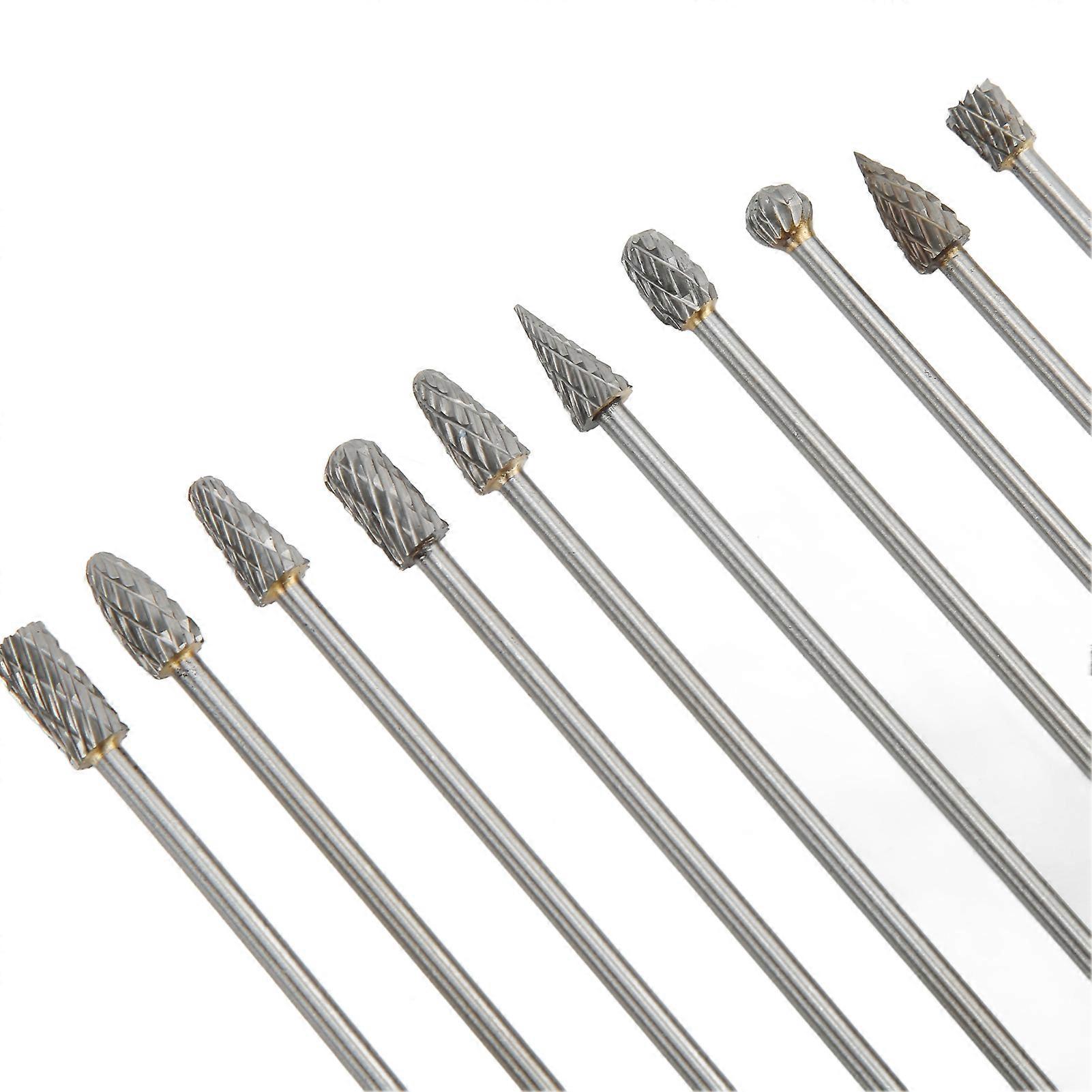 10pcs Carbide Rotary Burr Set 3mm Shank Multifunction Grinding Burr Files for Aviation Automobile Ship