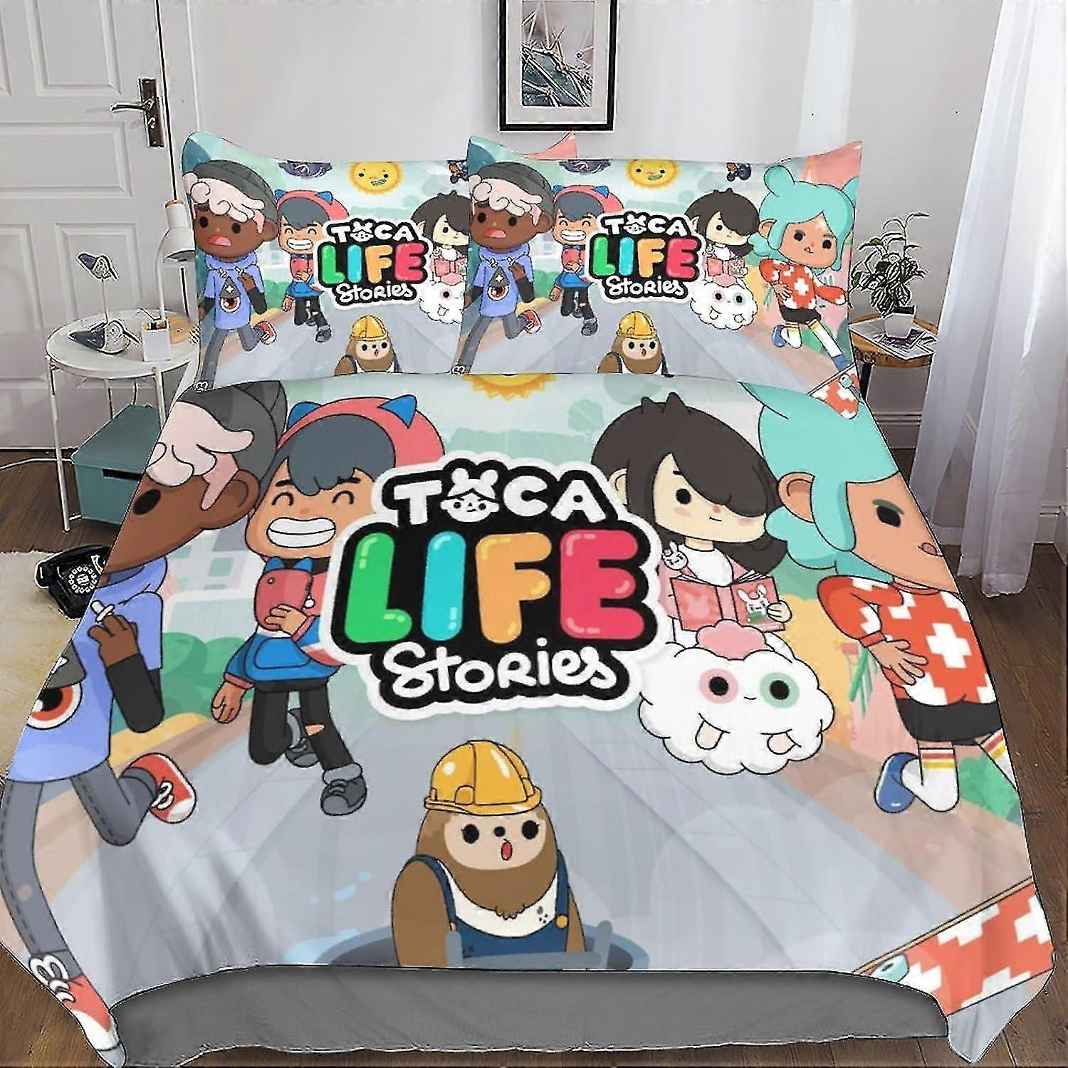 Conjunto de capa de edredão de animação fofa Roupa de cama impressa em 3D Microfibra macia com fecho de zíper para adolescentes e adultos